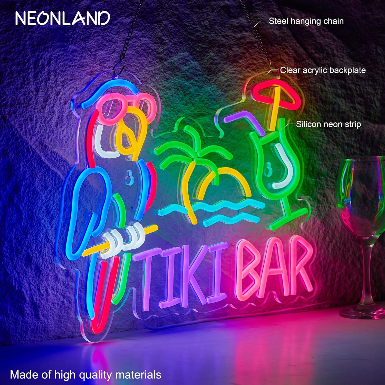 Letreiro Neon Tiki Bar Papagai - Lighting Tree Decor avaliação e preço