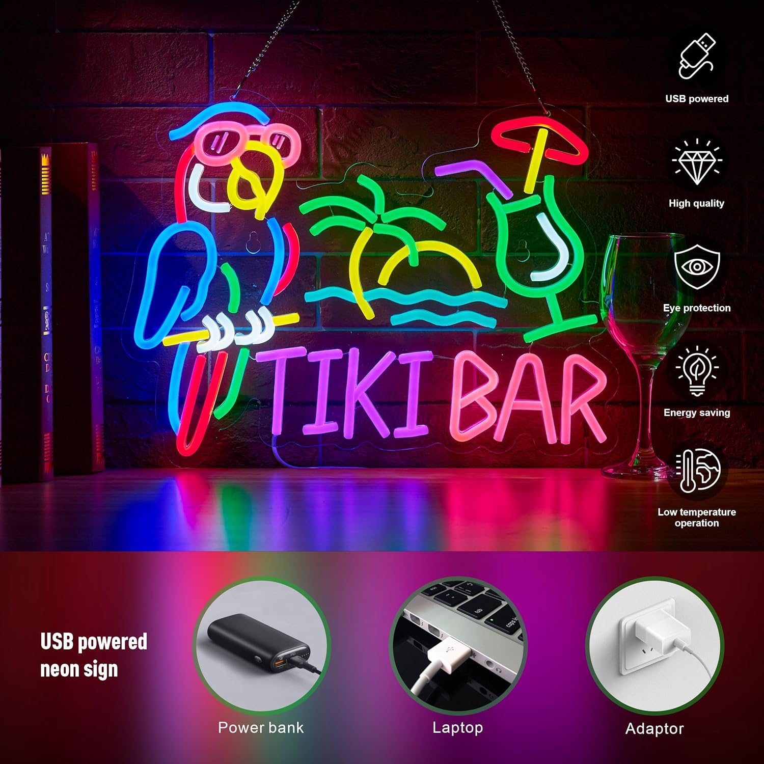 Letreiro Neon Tiki Bar Papagai - Lighting Tree Decor avaliação e preço